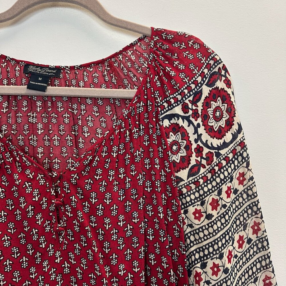Lucky Brand Red Floral Petaluma Peasant Blouse - Picture 4 of 14